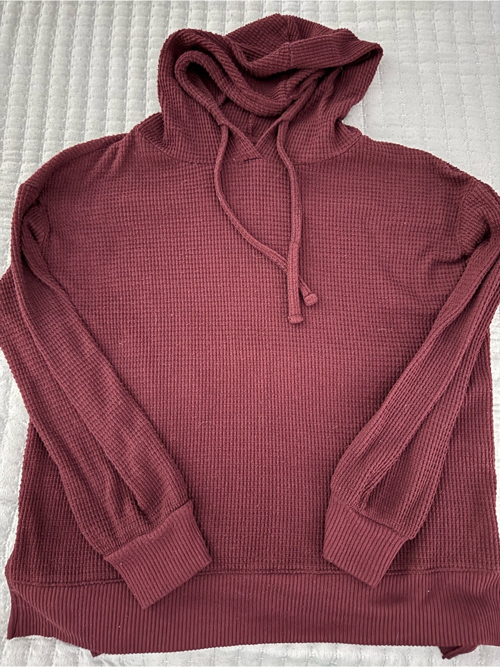 SO Women's Waffle Knit Hoodie in Burgundy